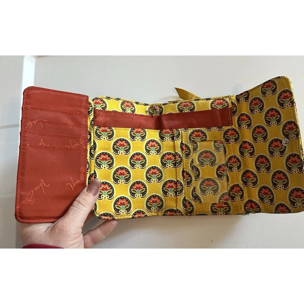 Vera Bradley Provencal Euro Wallet Yellow Multi Paisley Floral Folding Snap - Picture 3 of 9